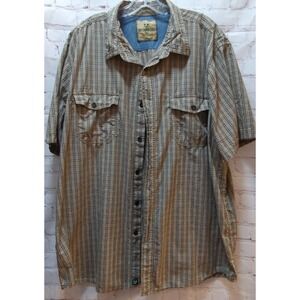 Outdoor Life men brown tan beige black plaid button front shirt short sleeve XXL